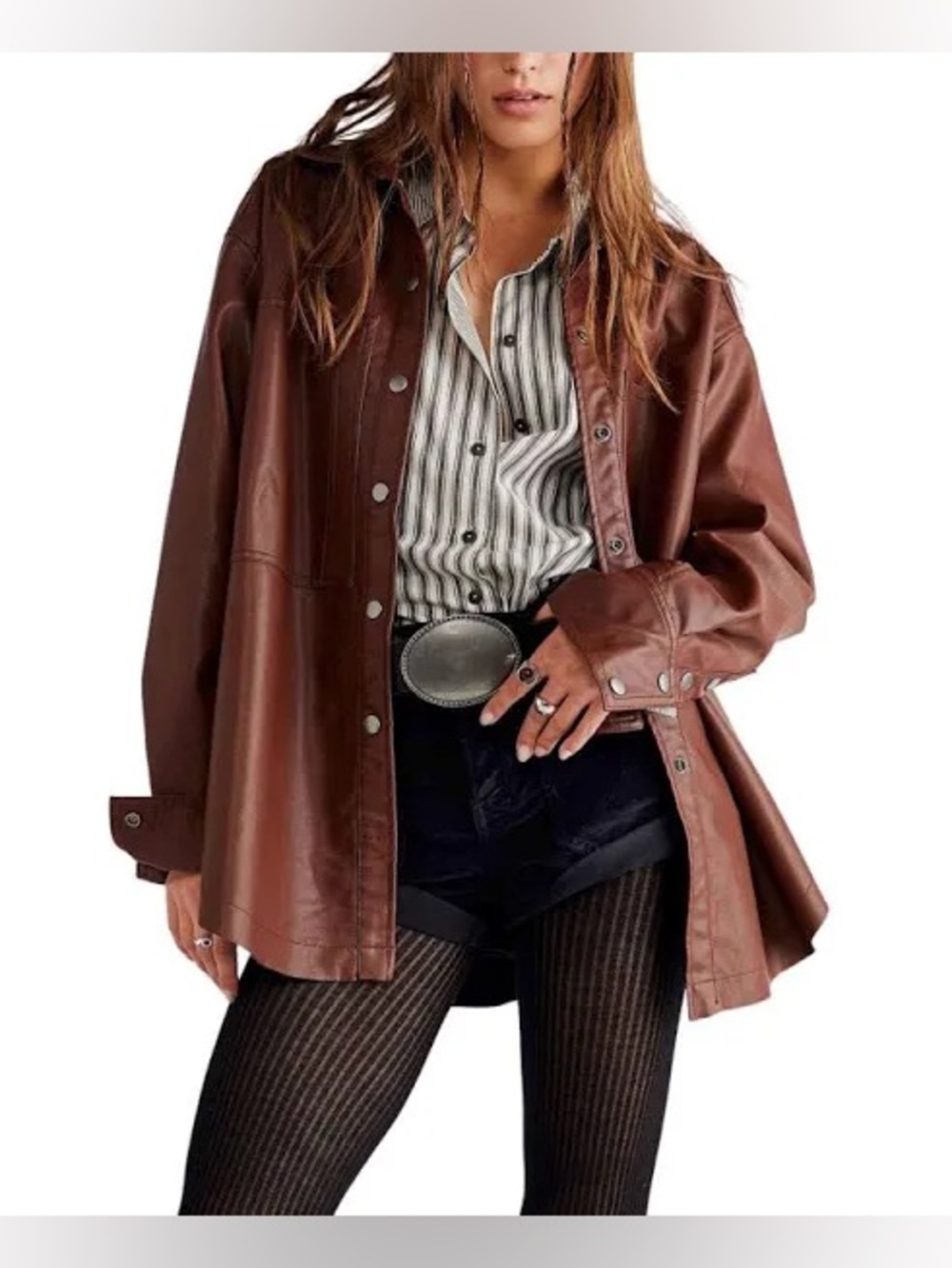 Free People Easy Rider Faux Leather Shacket - Desert Topaz XL NWT